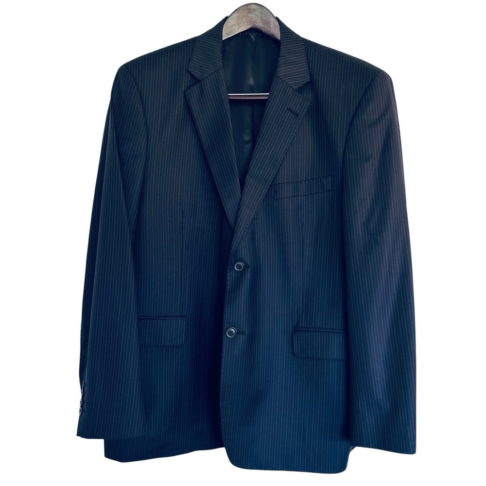 Polo Ralph Lauren Navy Blazer 44R Blue Gray Stripe Wool Reda Italy Double Vent